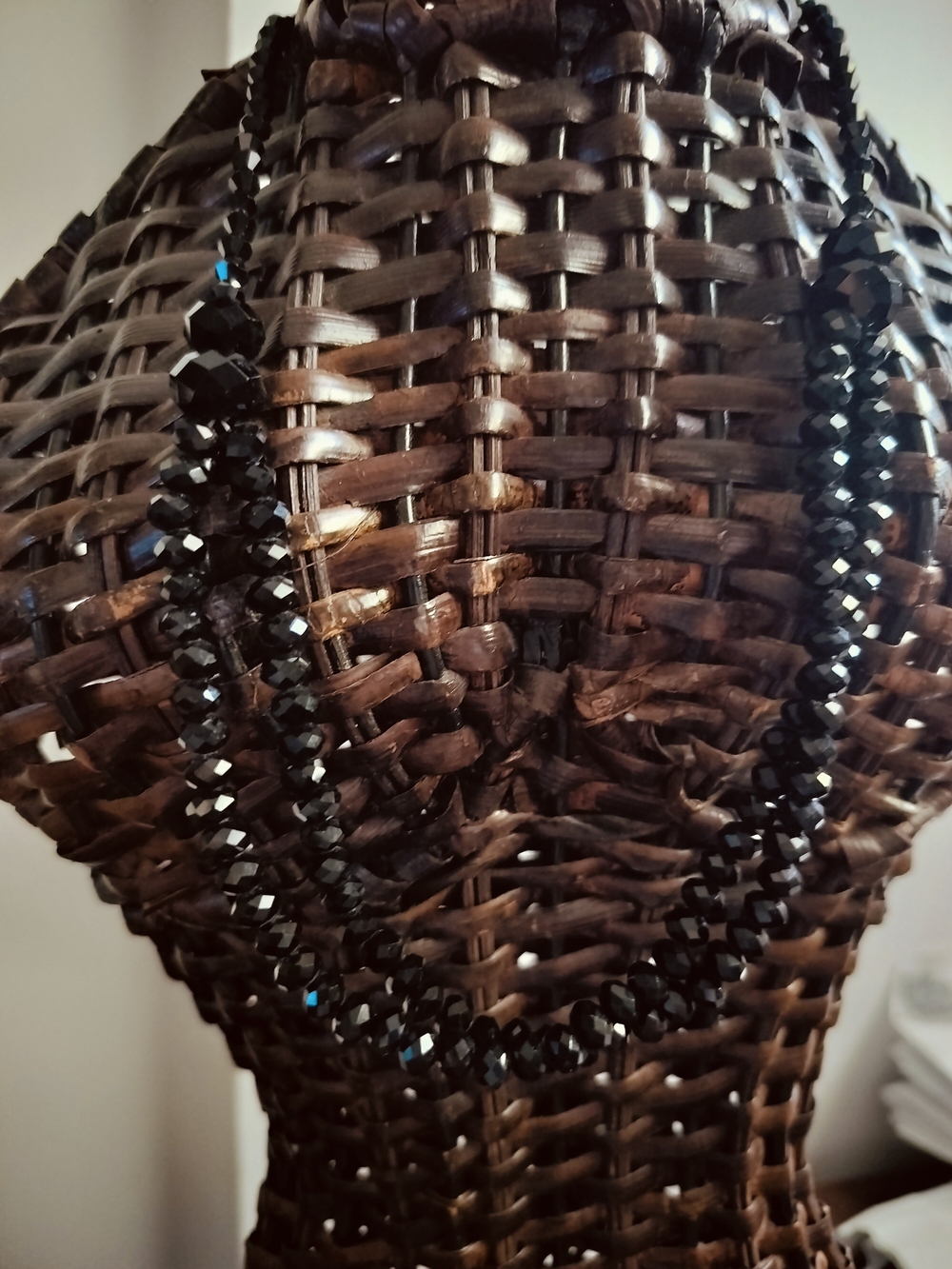 Black Glass Faceted Beaded Necklace for Women